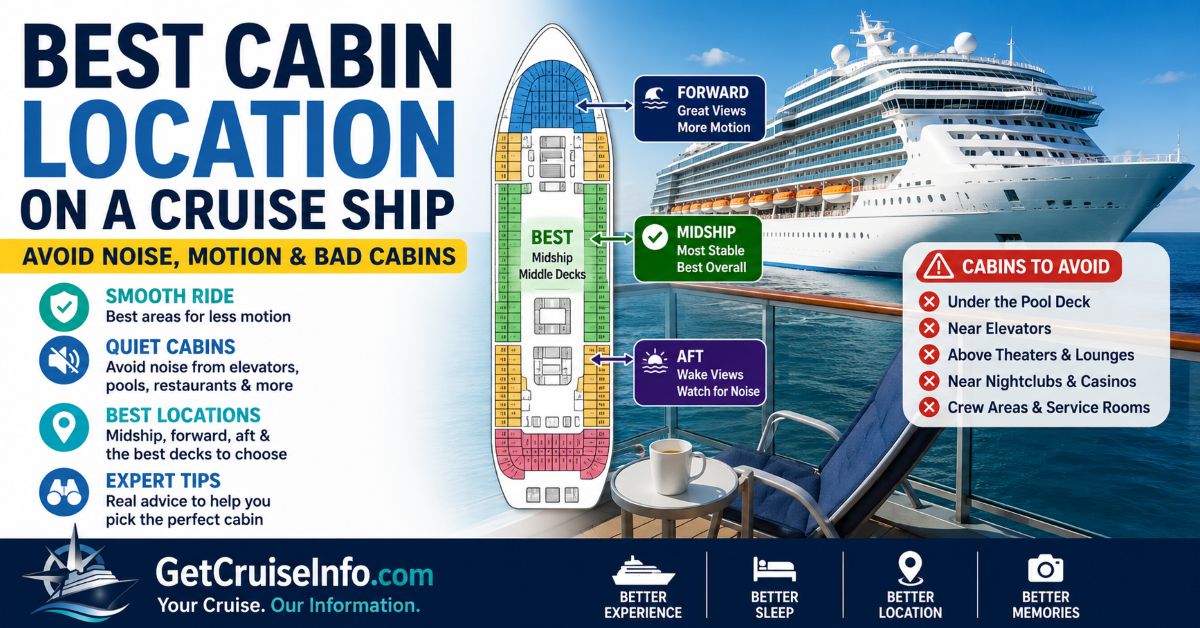 Best cabin location on a cruise ship showing quiet cabins, deck placement, and cabin selection strategy
