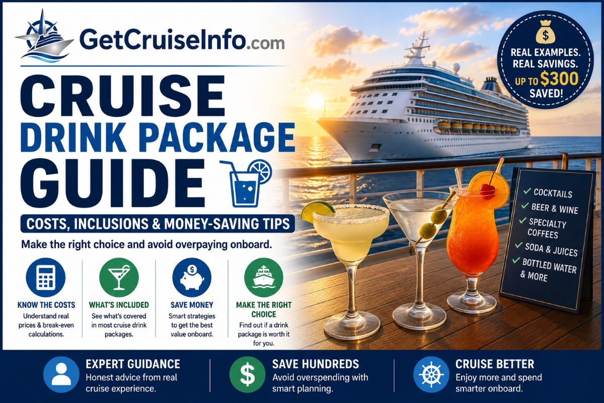Cruise drink package guide showing cocktail pricing, cruise drinks, and money-saving strategies