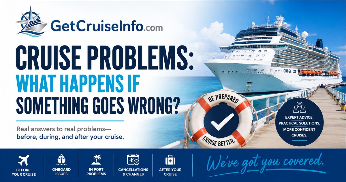 Cruise problems guide covering missed cruises, flight delays, passport issues, illness, itinerary changes, skipped ports and other cruise disruptions