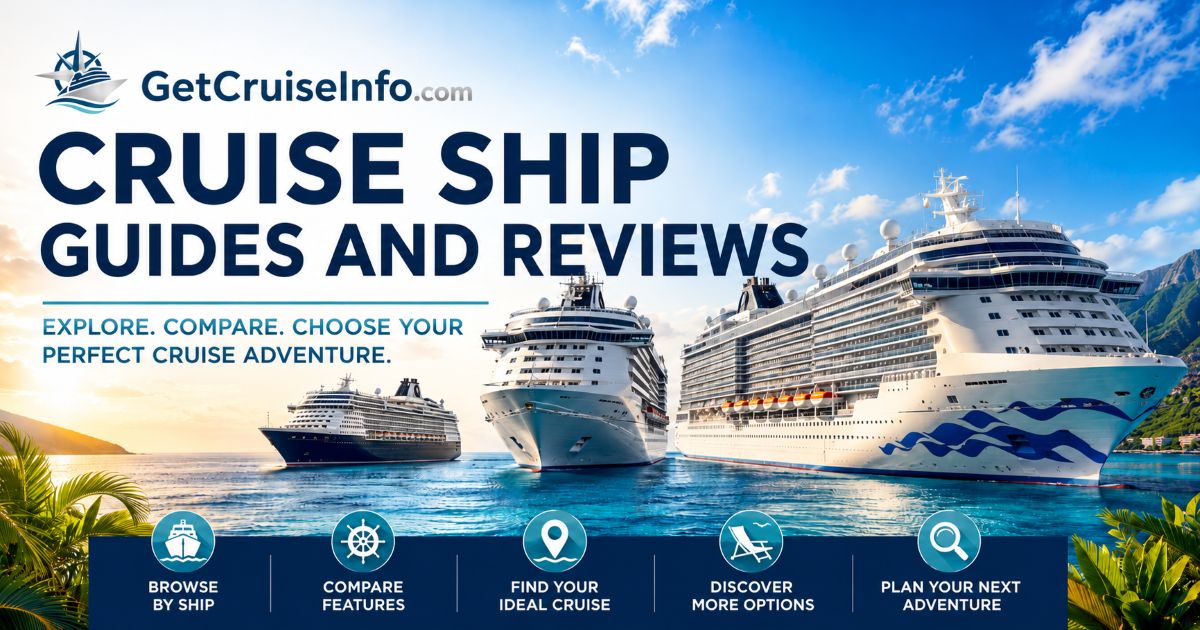Cruise ships guide featuring Royal Caribbean, Carnival, Disney, MSC, and modern cruise ship comparisons