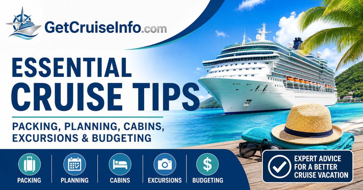 Essential cruise tips covering packing, planning, cruise cabins, budgeting, excursions, and cruise travel advice