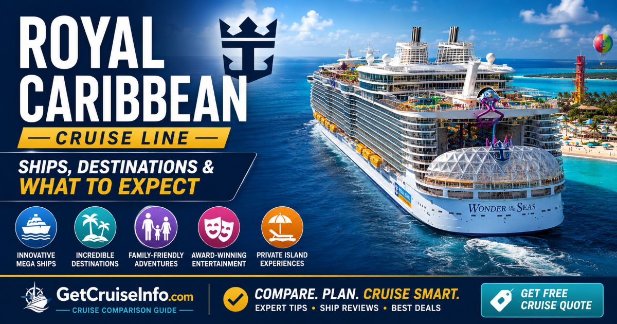 Royal Caribbean cruise guide featuring mega ships, family cruises, Caribbean itineraries, entertainment, and modern cruise attractions