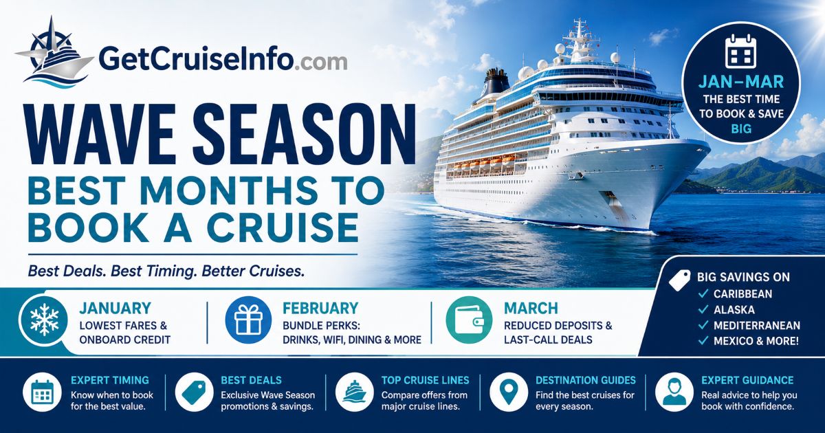 Best months to book a cruise featuring Wave Season pricing, cruise planning strategy, cruise deals, and booking timing guidance