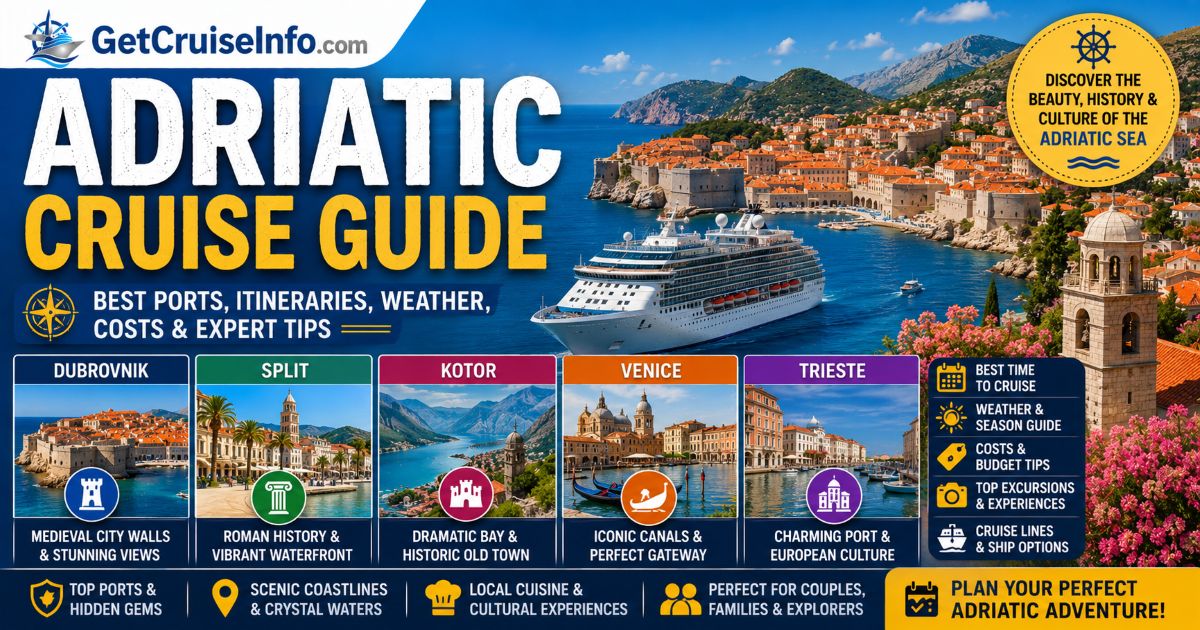 Adriatic cruise guide featuring Croatia, Montenegro, Venice, scenic coastlines, and Adriatic cruise planning advice