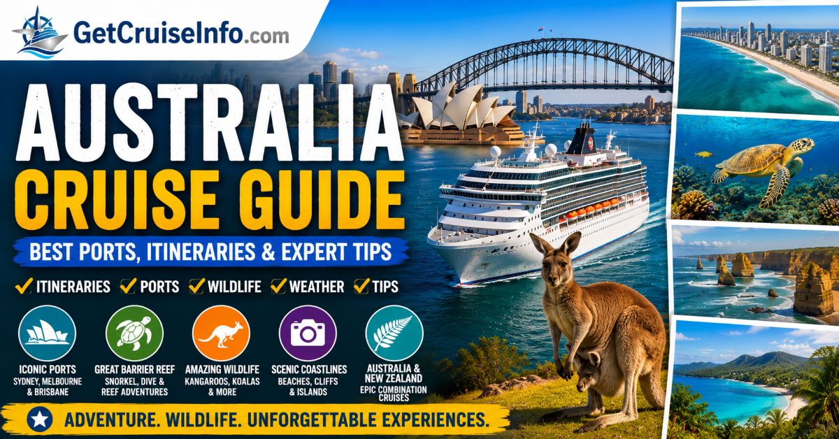 Australia cruise guide featuring Sydney, Great Barrier Reef, wildlife, beaches, and Australia cruise planning advice