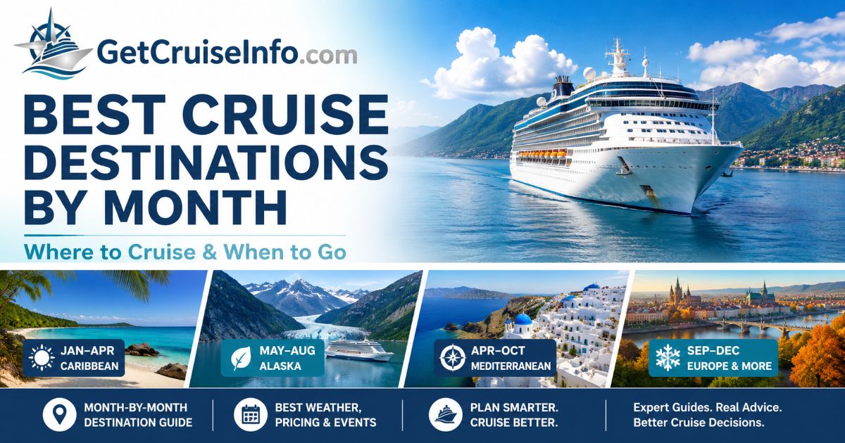 Best cruise destinations by month including Caribbean, Alaska, Mediterranean, and European cruise planning