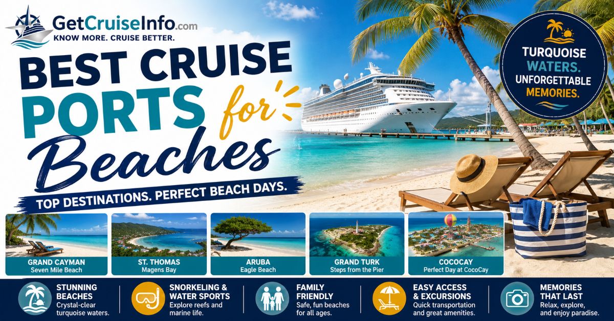 Best cruise ports for beaches featuring Caribbean beaches, turquoise water, cruise shore excursions, tropical islands, and beach cruise destinations