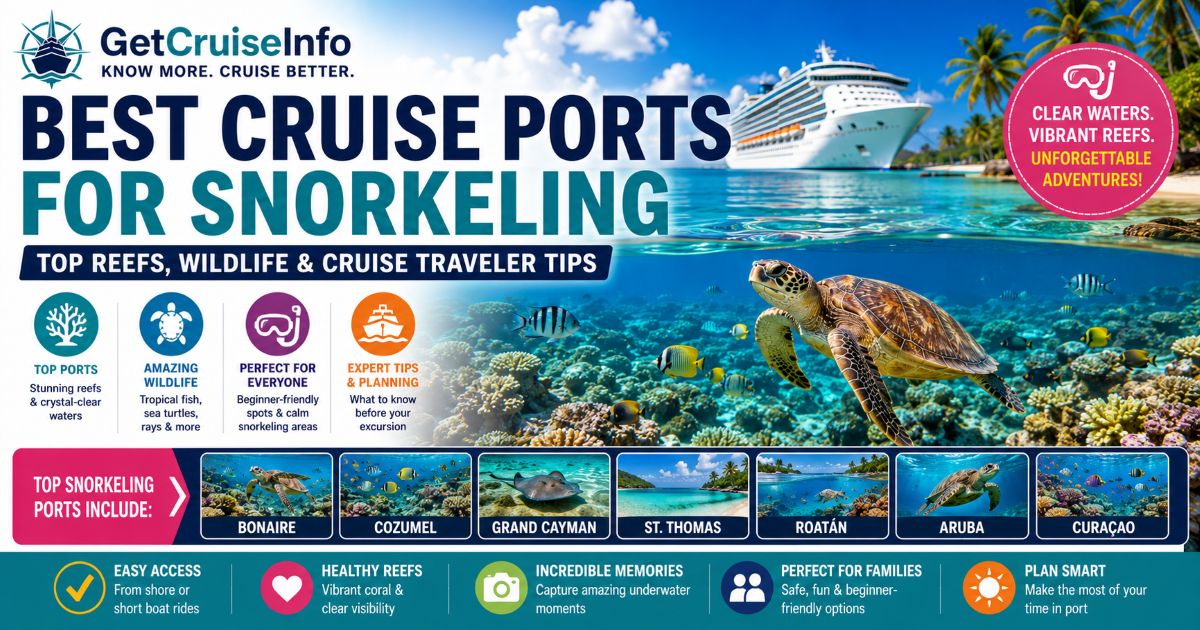 Best cruise ports for snorkeling featuring coral reefs, tropical fish, Caribbean snorkeling, cruise excursions, and marine wildlife