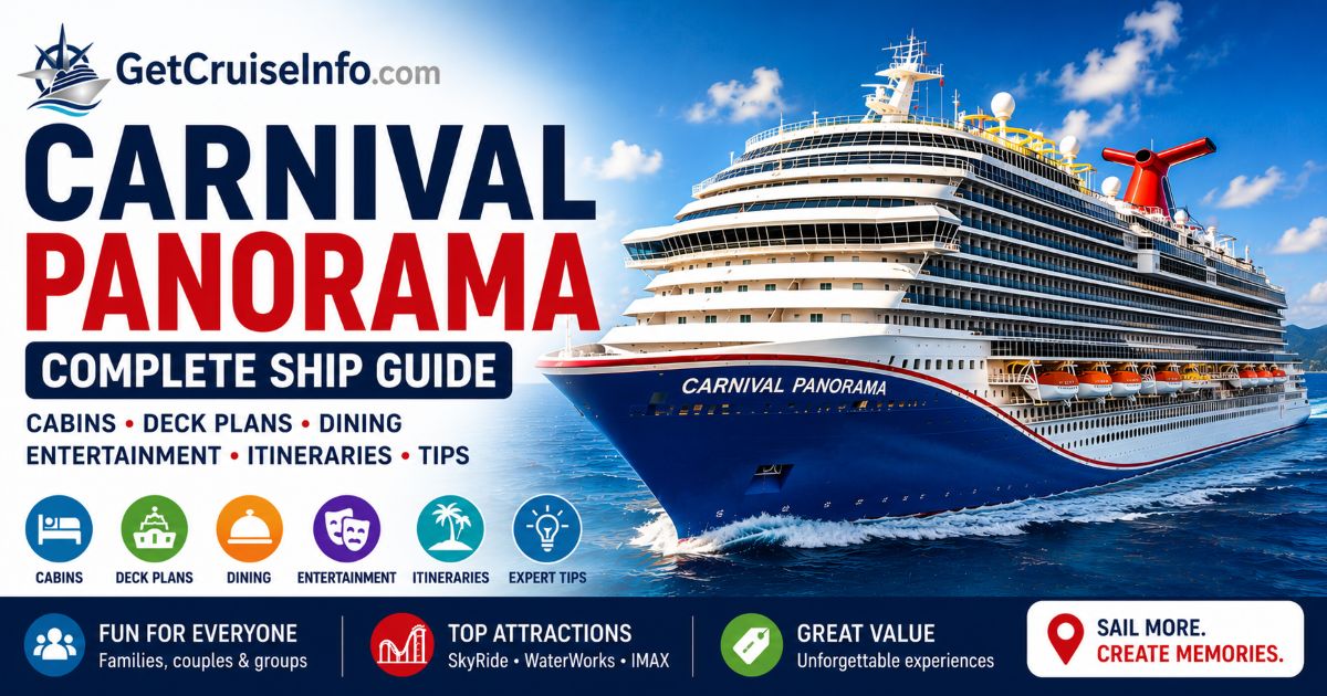 Carnival Panorama cruise ship featuring cabins, deck plans, Mexican Riviera itineraries, dining, pools, and Carnival Cruise Line attractions