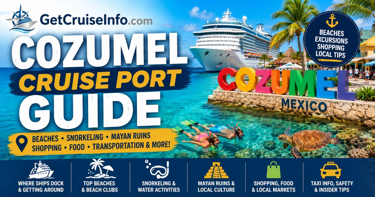 Cozumel cruise port guide featuring beaches, snorkeling, shopping, excursions, taxis, and Caribbean cruise planning