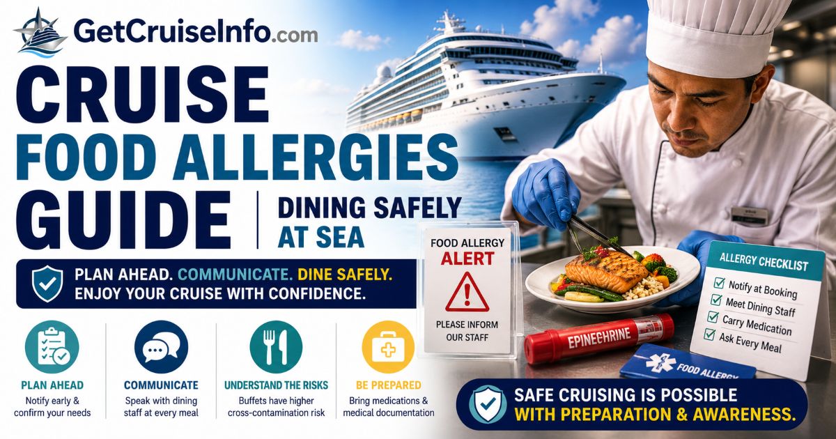 Cruise food allergies guide showing safe dining, allergy awareness, and cruise ship food preparation