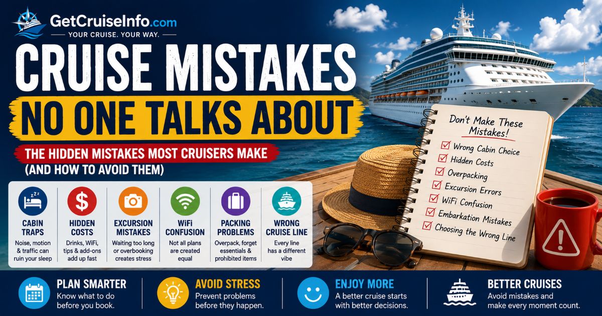 Cruise mistakes guide featuring hidden cruise planning errors, cabin mistakes, and cruise budgeting problems