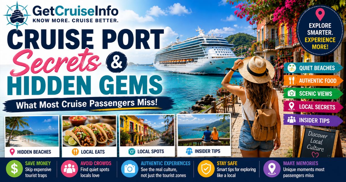 Cruise port secrets and hidden gems featuring quiet beaches, local restaurants, authentic cruise port exploration, and independent shore experiences