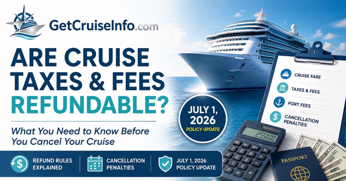 Cruise taxes and fees refund guide explaining port fees, government taxes, cancellation penalties, and required cruise fees