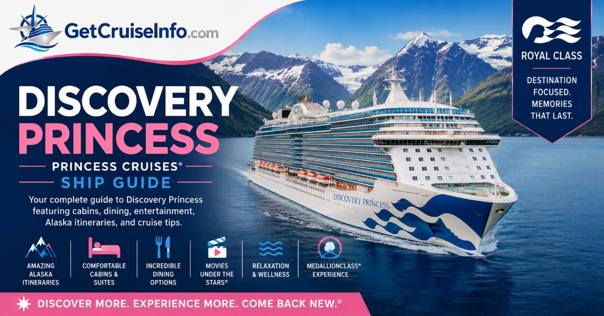 Discovery Princess cruise ship guide featuring cabins, dining, Alaska itineraries, and cruise planning tips