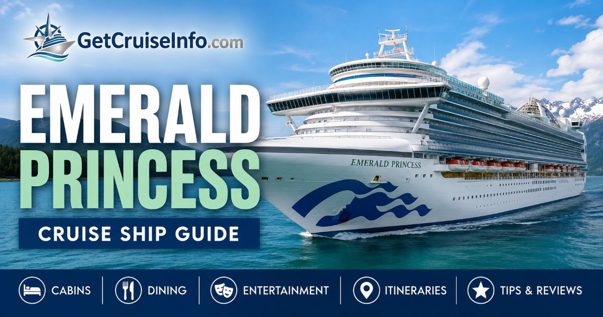 Emerald Princess cruise ship sailing at sea with Princess Cruises branding