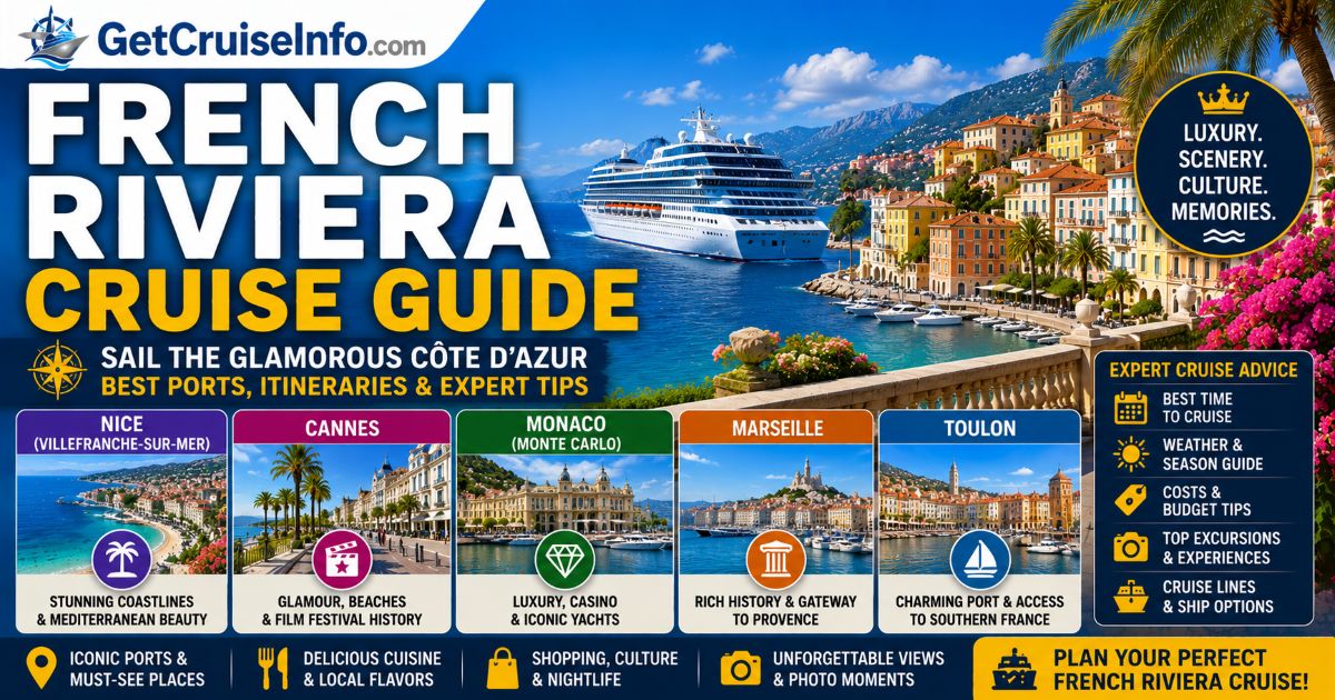 French Riviera cruise guide featuring Monaco, Nice, Cannes, Mediterranean cruise ships, and luxury European cruise planning advice