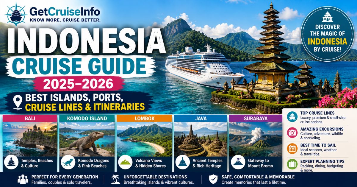 Indonesia cruise guide featuring Bali, Komodo Island, tropical beaches, Southeast Asia cruises, temples, and luxury cruise exploration