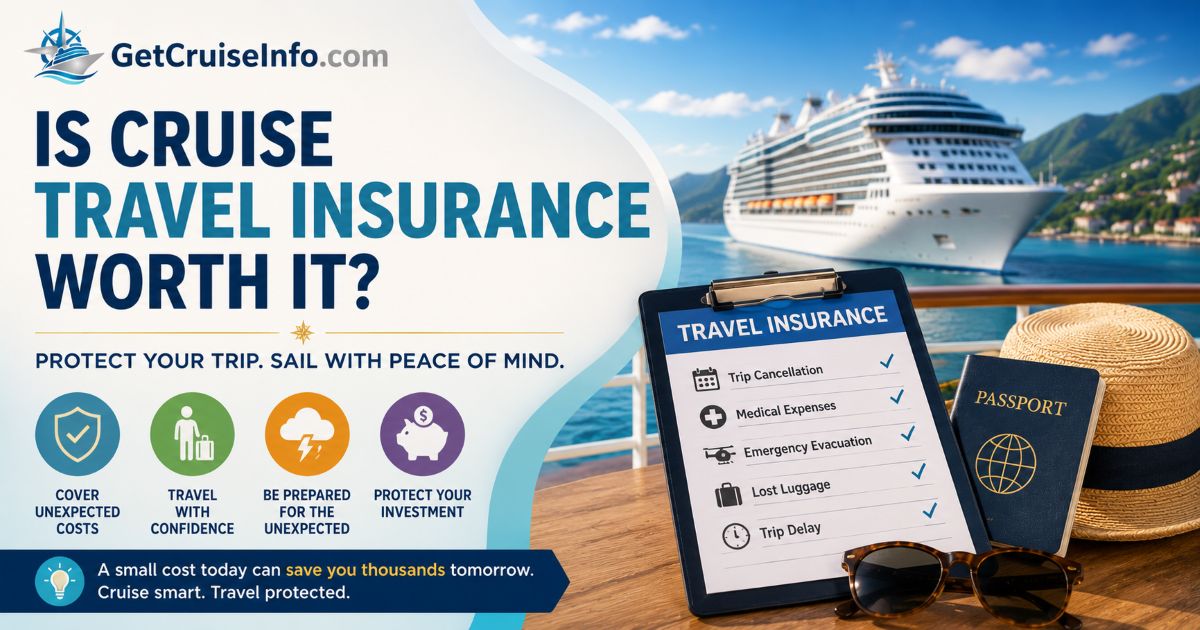 Cruise travel insurance guide explaining cancellation coverage, medical emergencies, missed departures, and cruise travel risks