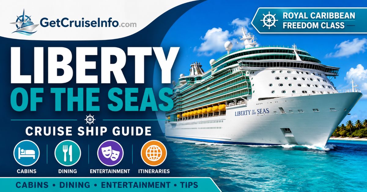 Liberty of the Seas cruise ship featuring Royal Caribbean dining, entertainment, FlowRider, waterslides, and Freedom-class attractions