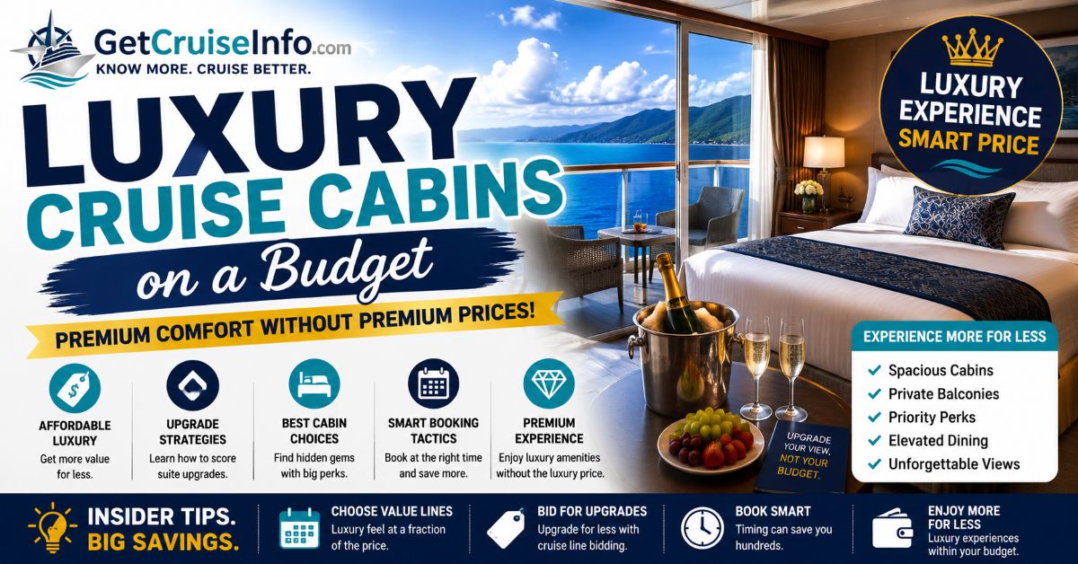 Luxury cruise cabins on a budget featuring upscale cruise suites, balcony cabins, premium cruise interiors, and affordable luxury cruising