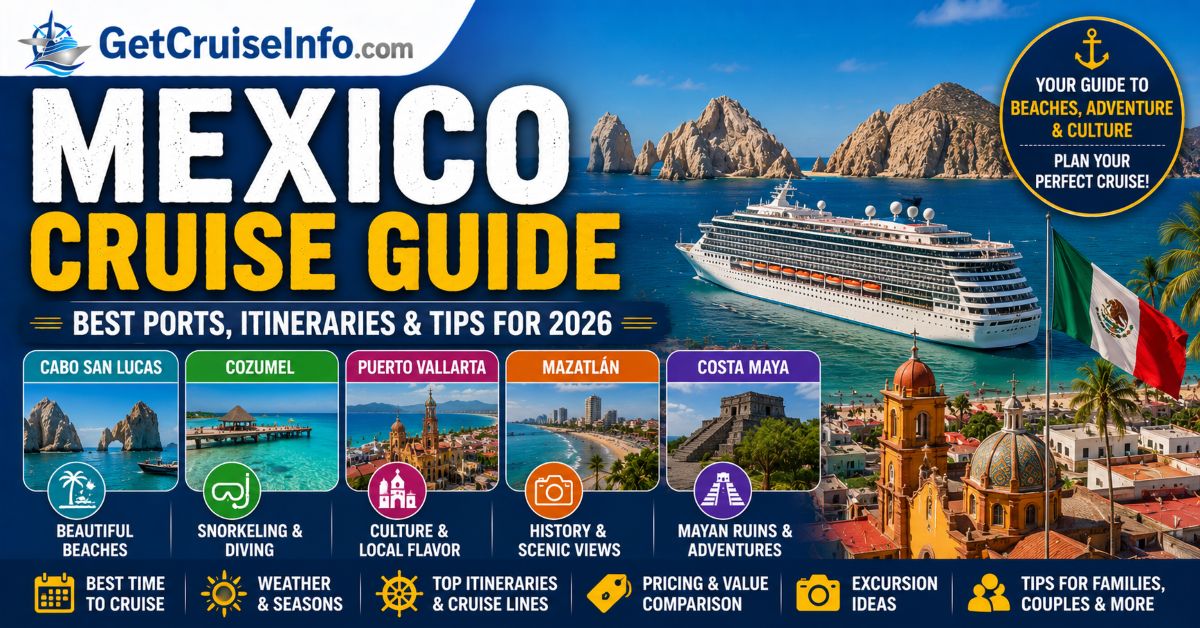 Mexico cruise guide featuring Cabo, Cozumel, beaches, cruise ships, and Mexico cruise planning advice