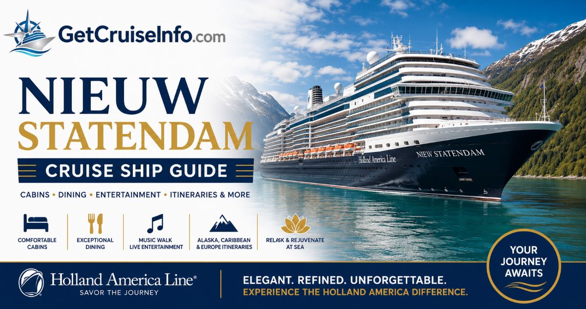 Nieuw Statendam cruise ship featuring dining, entertainment, cabins, and Holland America Line itineraries