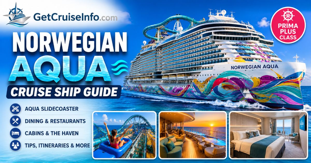 Norwegian Aqua cruise ship featuring Prima Plus design, Aqua Slidecoaster, dining, entertainment, ocean views, and modern NCL experiences