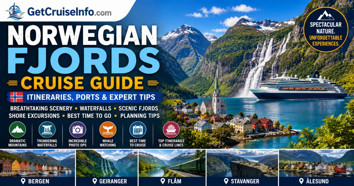 Norwegian Fjords cruise guide featuring waterfalls, fjords, mountains, scenic villages, and Norway cruise planning advice