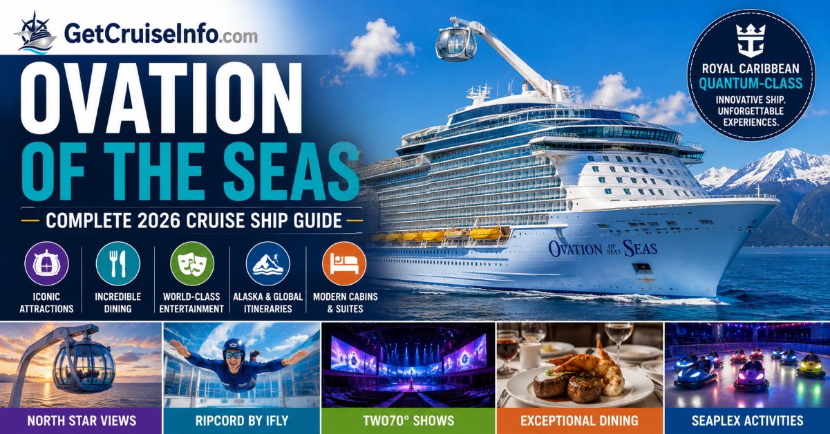 Ovation of the Seas cruise ship featuring Quantum-class attractions, Alaska itineraries, dining, entertainment, and Royal Caribbean experiences