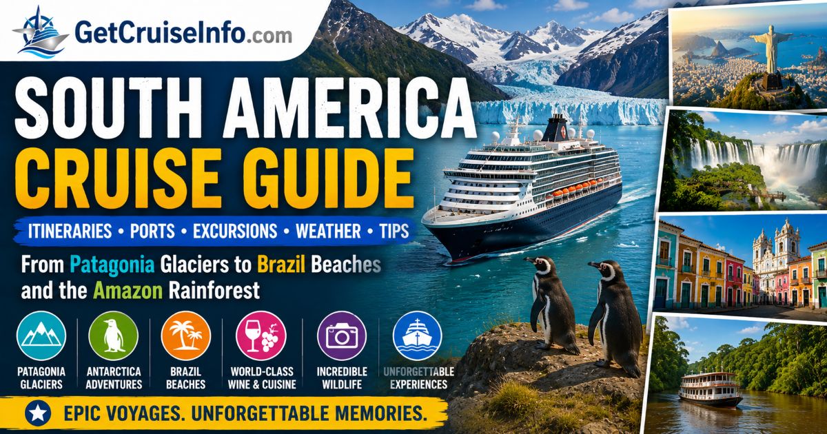 South America cruise guide featuring Patagonia glaciers, Brazil beaches, expedition cruising, fjords, and South America cruise planning advice