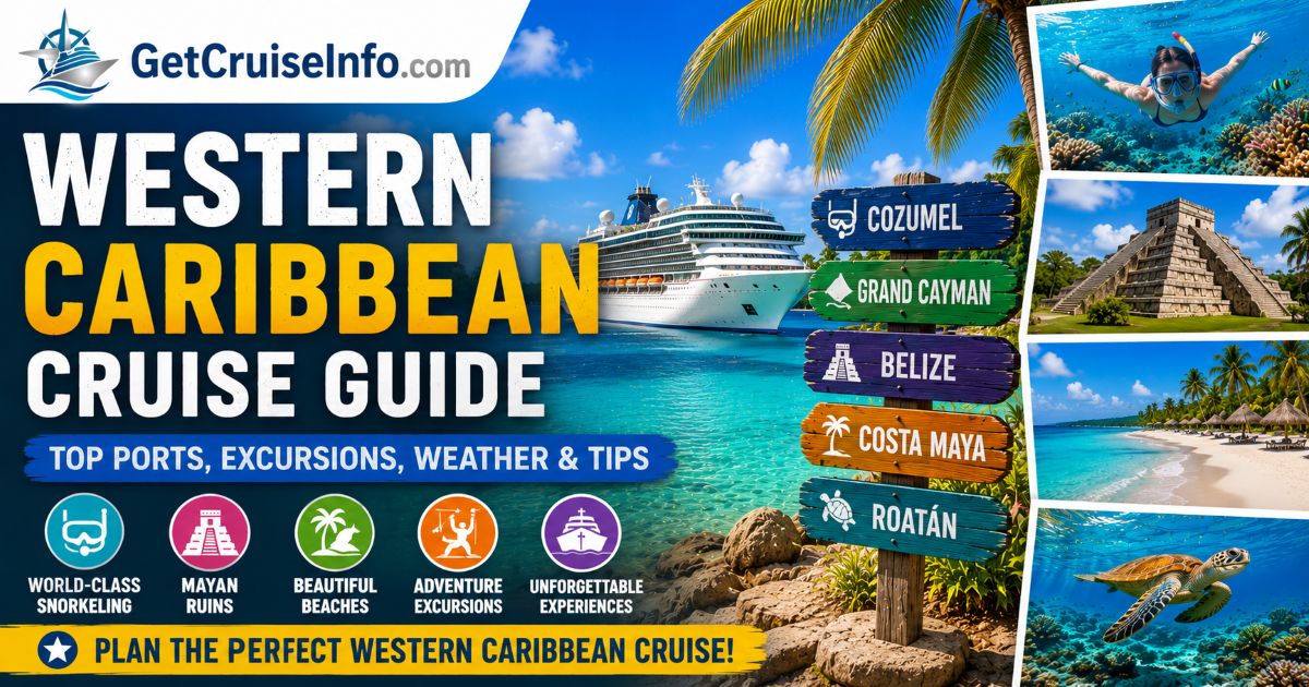 Western Caribbean cruise guide featuring Cozumel, Grand Cayman, Belize, Costa Maya, beaches, snorkeling, and cruise planning advice
