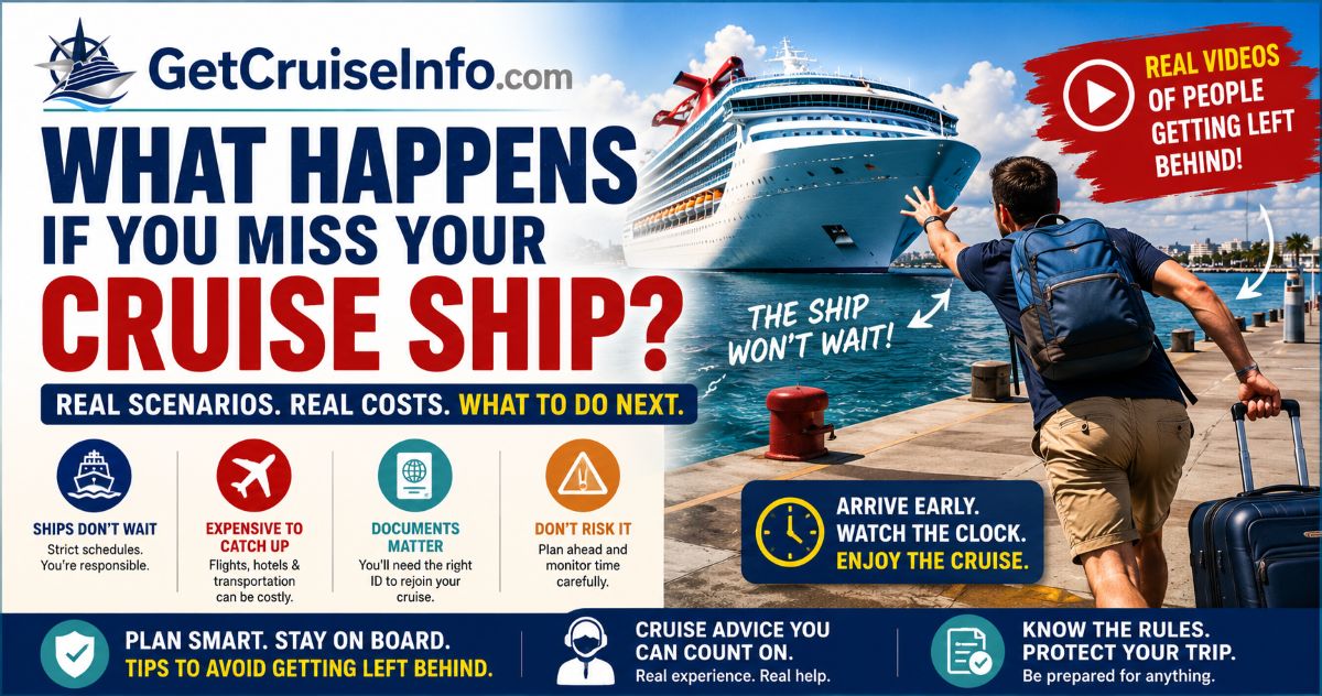 Cruise passenger missing a cruise ship departure and getting left behind at port
