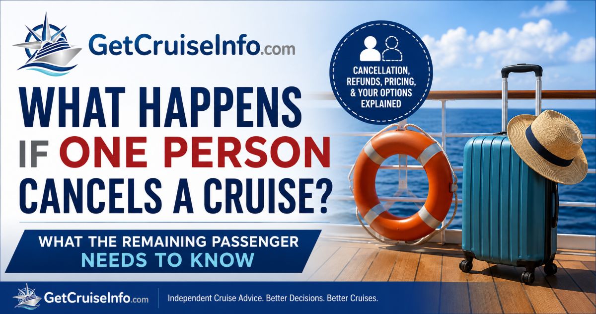 Cruise travelers reviewing what happens when one passenger cancels a shared cruise booking