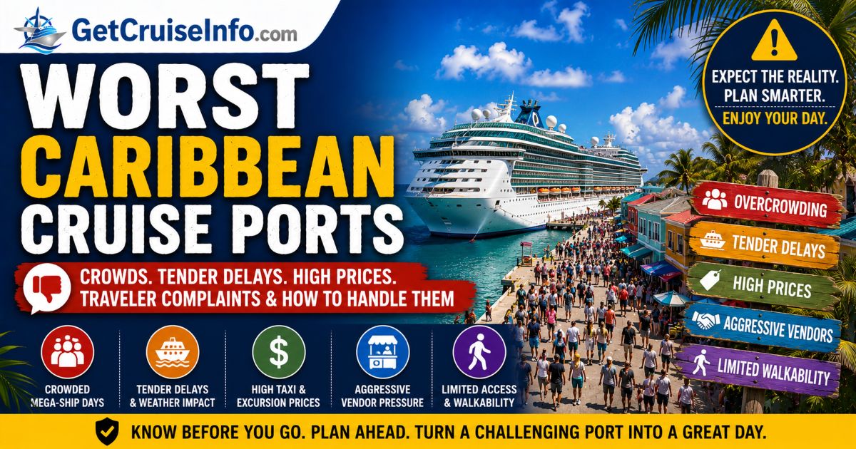 Worst Caribbean cruise ports guide featuring cruise ships, crowded ports, Caribbean destinations, and cruise travel planning advice