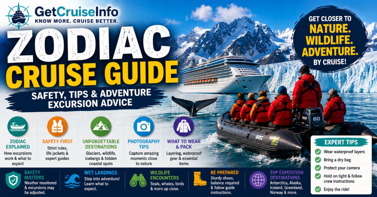 Zodiac cruise guide featuring expedition cruising, inflatable Zodiac boats, glaciers, wildlife excursions, Antarctica, Alaska, and adventure cruise exploration