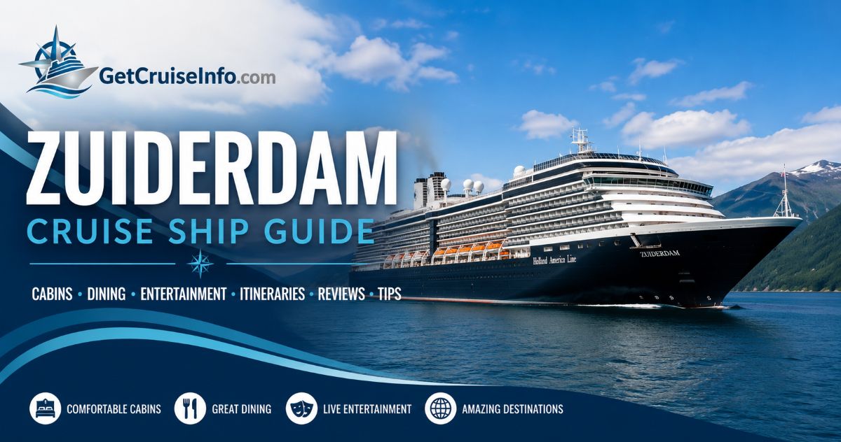 Holland America Zuiderdam sailing through scenic coastal waters